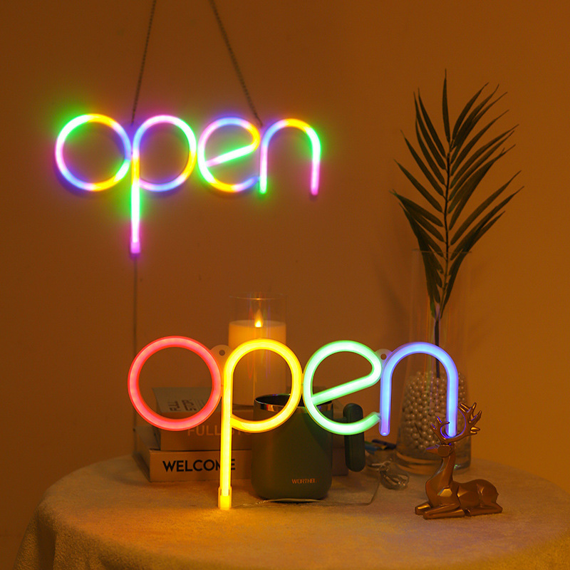 Open Sign Neon Light LED USB  Battery Case Powered Store Shop Business Advertisement Night Lamp Wall Door Window Hanging