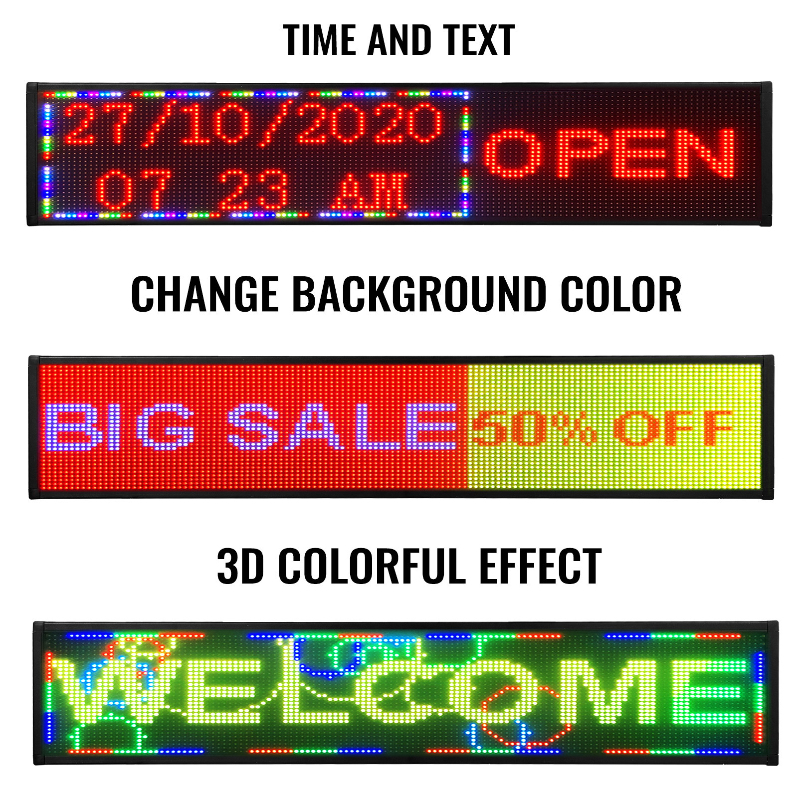 P10 Led Scrolling Sign 38x6.5in Full Color Rolling Information Text Store Message Board WiFi Programmable Digital Display