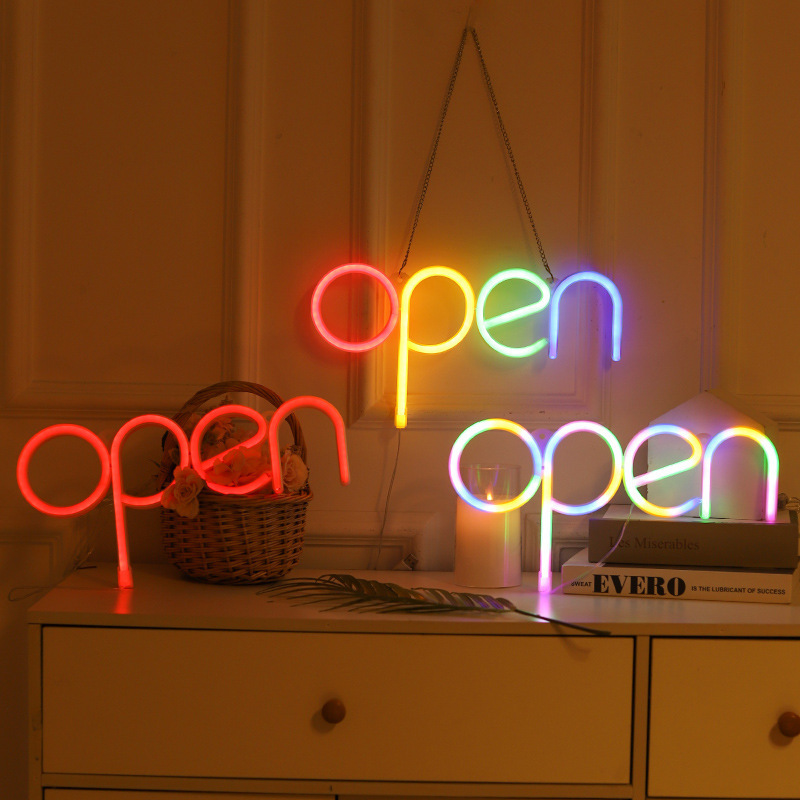 Open Sign Neon Light LED USB  Battery Case Powered Store Shop Business Advertisement Night Lamp Wall Door Window Hanging