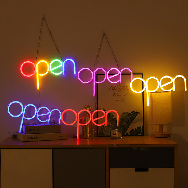 Open Sign Neon Light LED USB  Battery Case Powered Store Shop Business Advertisement Night Lamp Wall Door Window Hanging