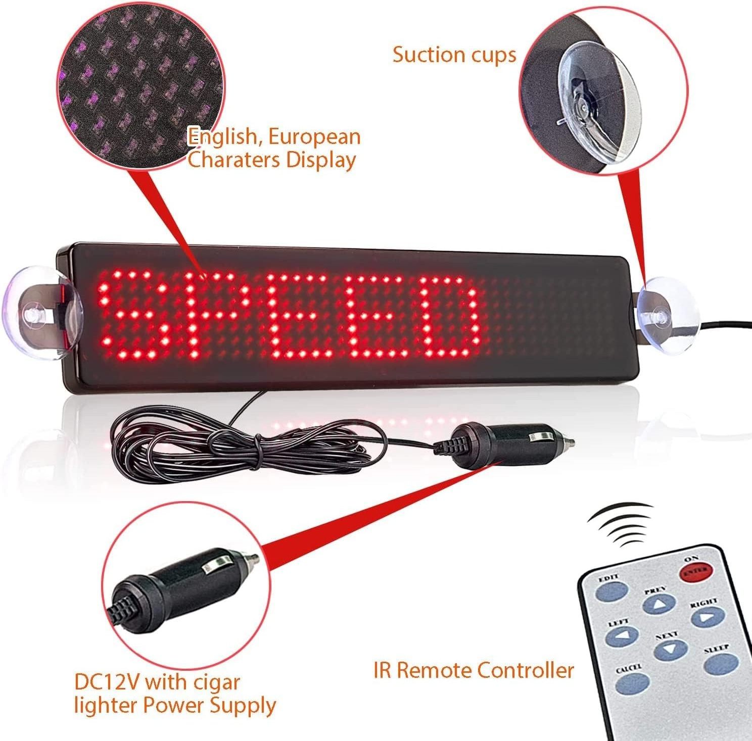 Led Car Sign Scrolling Message Display Board Remote Programmable for Car Windows, Shop, Store, Business