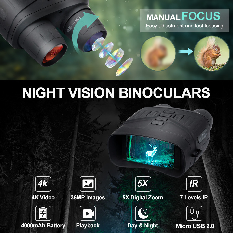 Portable Multifunction Night Vision Binoculars Telescope with 1080P Colorful LCD Display Imaging and 8X Digital Zoom