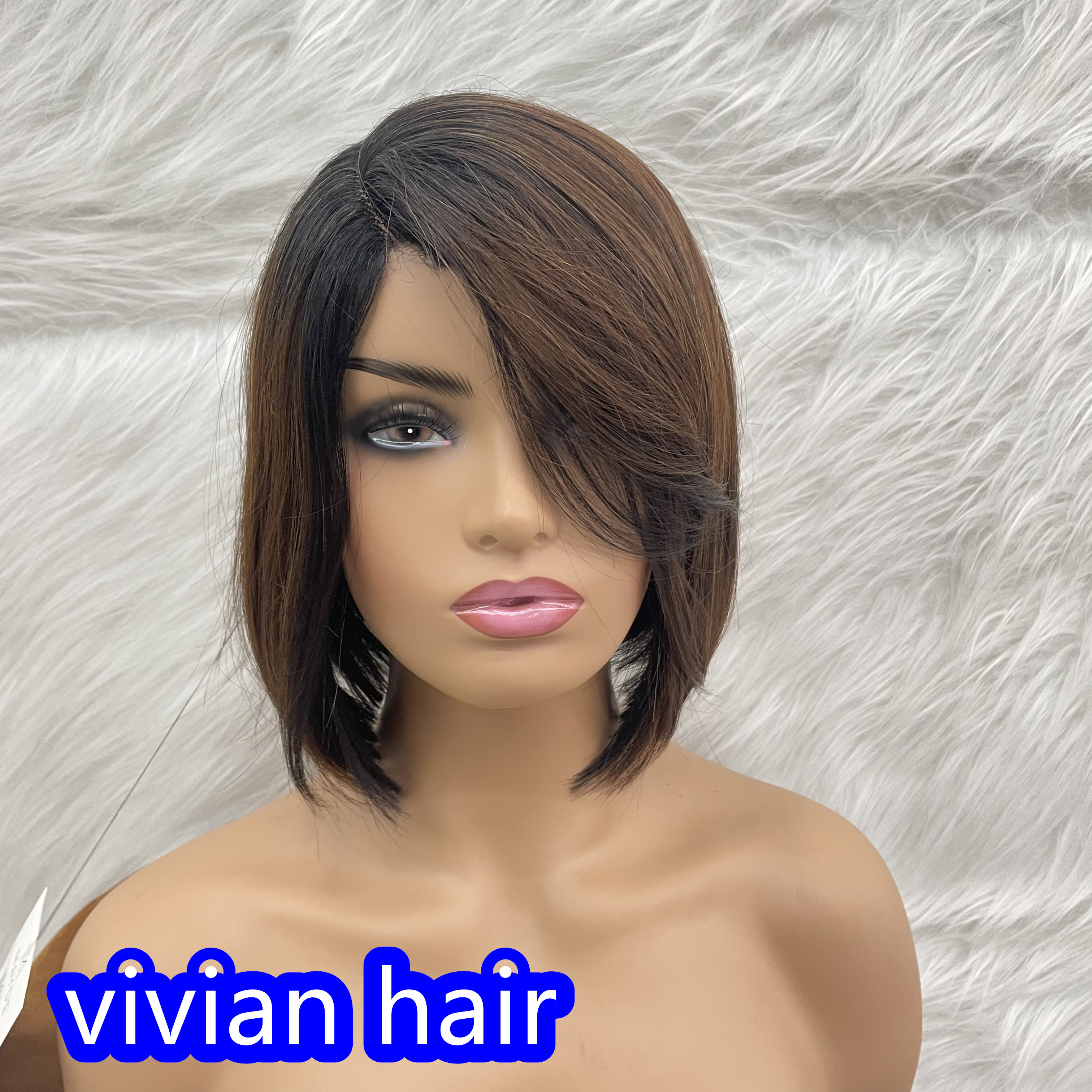 High Temperature Fiber Wig With Bangs Short Bobo T Lace like Human Hair For Women Daily