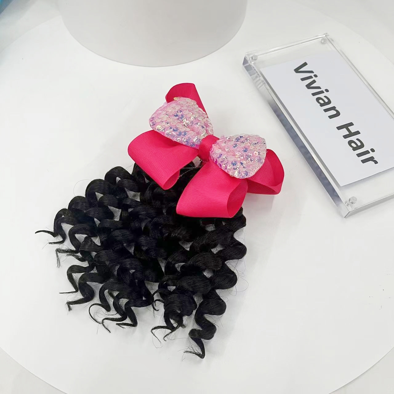 Vivian little girls ponytail hair extensions kanekalon human hair like curly wavy private-lable hair products for black girls