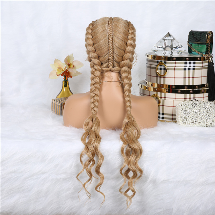 Hot selling african braided wigs lace front curly tips 29inch braided premium Japanese fiber design braided wigs for black women