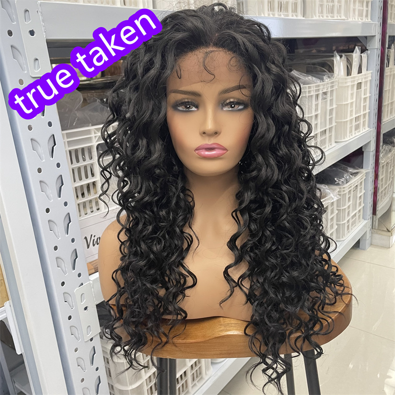 Synthetic Lace Front Wigs 24inch Long Water Wave Natural Black For Daily like human hair  For Women Baby Hair black