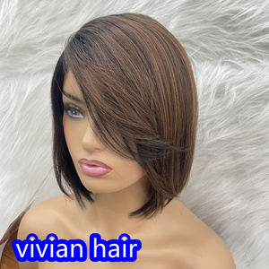 High Temperature Fiber Wig With Bangs Short Bobo T Lace like Human Hair For Women Daily