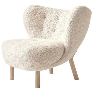 Wooden leg little petra lounge white boucle fluffy accent chair modern small boucle fabric teddy amr chair