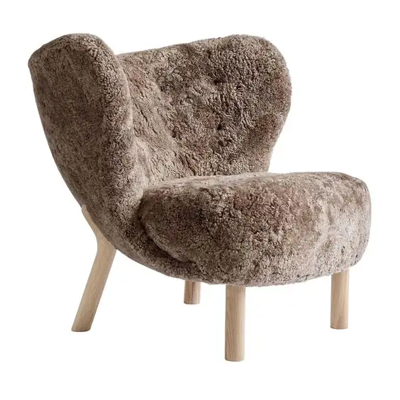 Wooden leg little petra lounge white boucle fluffy accent chair modern small boucle fabric teddy amr chair