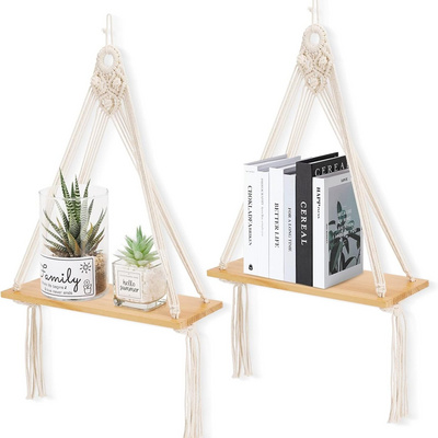 Buy woven wood floating shelves for room wall decoration, Bohemian style wall hanging decoration