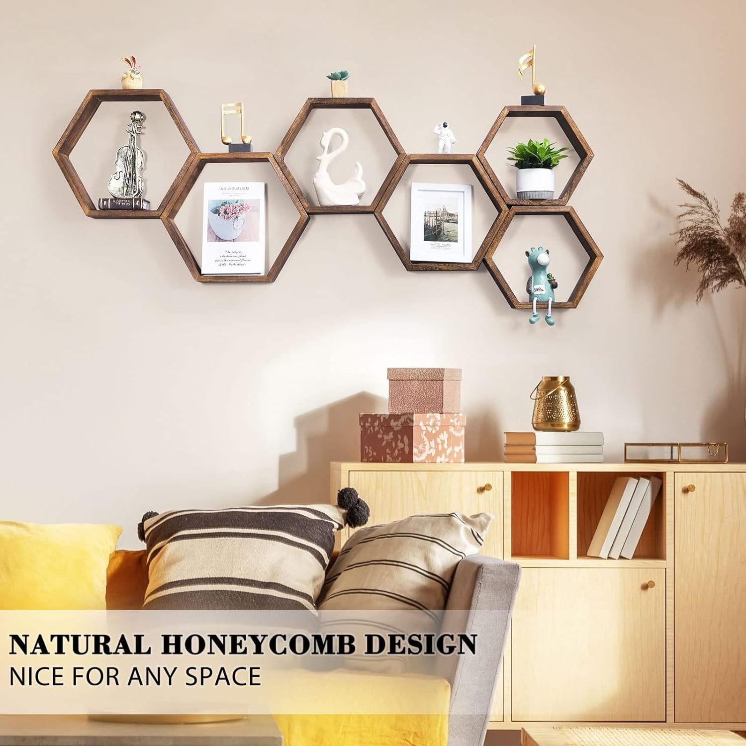 Custom honeycomb wall storage shelves Wooden display hexagonal shelves wall hanging floating shelves