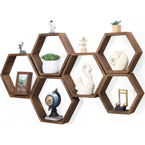 Custom honeycomb wall storage shelves Wooden display hexagonal shelves wall hanging floating shelves