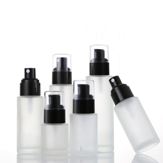 20ml-120ml in stock cylinder frosted glass spray bottle glass foundation lotion bottle with lotion tops or spray tops