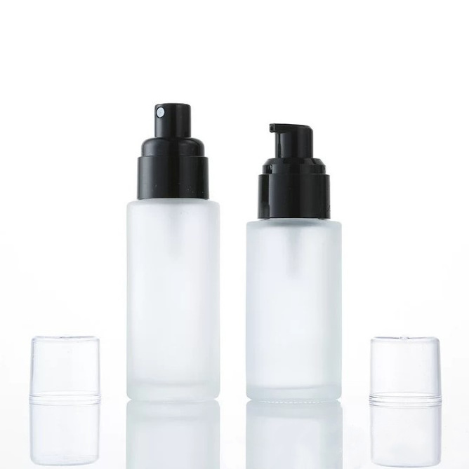 20ml-120ml in stock cylinder frosted glass spray bottle glass foundation lotion bottle with lotion tops or spray tops