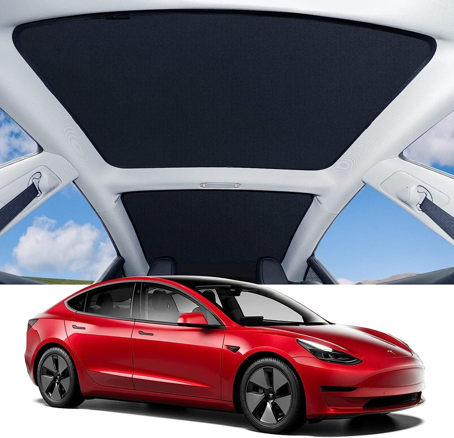 Tesla Model 3 Car Sunshade Roof Sunroof Shade with Triangle Window Sunshades Foldable Sunroof Shade Heat Insulation