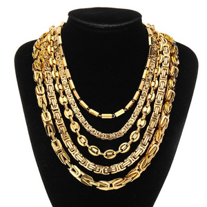 QANXI Factory hot sales Wholesale fashion 18K gold plated stainless steel cool  punk  hip hop necklaces  jewelry for men