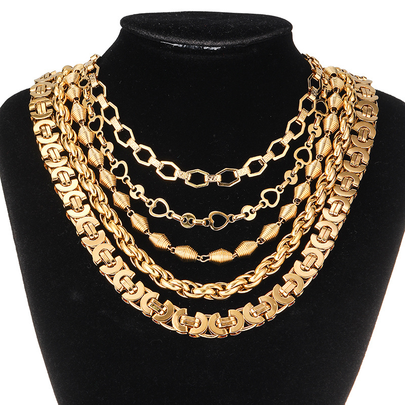 QANXI Factory hot sales Wholesale fashion 18K gold plated stainless steel cool  punk  hip hop necklaces  jewelry for men