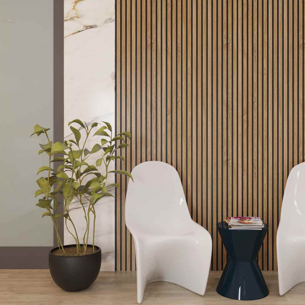 QIANQIAO Natural Walnut PET Diffuser Acoustic Wooden Slat Fiber Wall Panel Mdf Sound Absorbing Panel