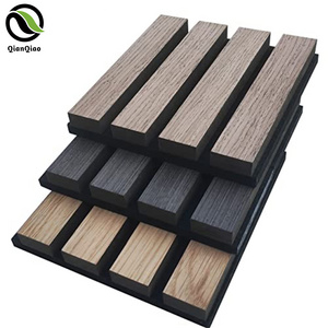 QIANQIAO Natural Walnut PET Diffuser Acoustic Wooden Slat Fiber Wall Panel Mdf Sound Absorbing Panel