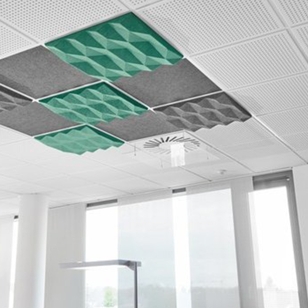 Acoustical ceiling sound absorbing panel black 60*60 fireproof PET felt suspended mounted acoustic ceiling panels