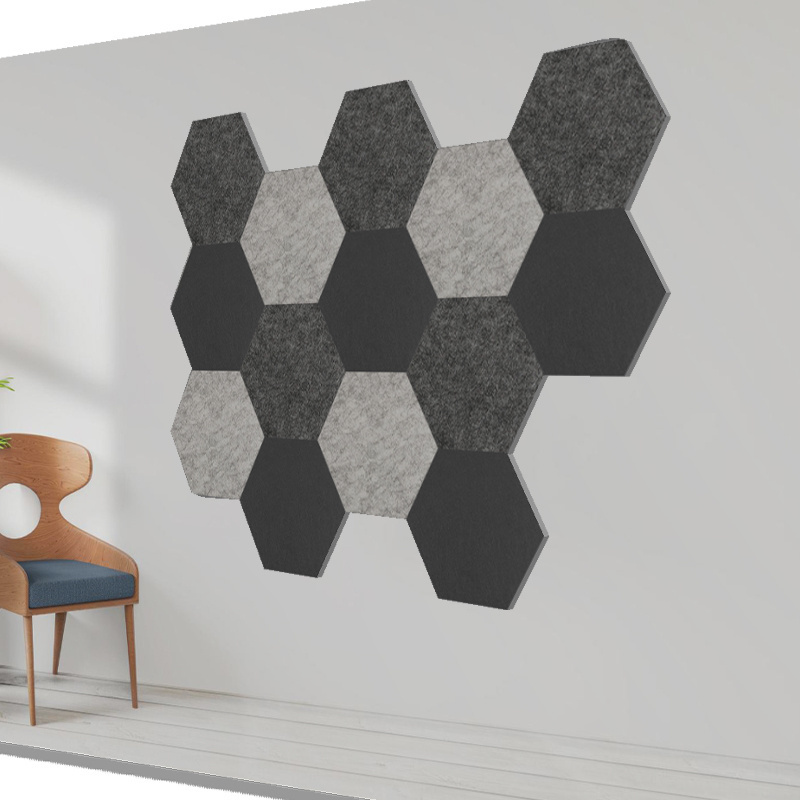 Free sample pet felt office building  decorative soundproof hexagon polyester sound proof acoustic wall panels