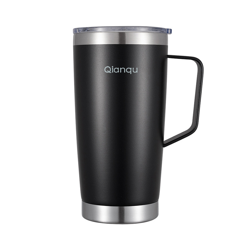 Portable Matte Hot Drink Mug Double Wall  Cup Stainless Steel Tumbler Travel Coffee Mug With Handle&  Leak Proof Lid