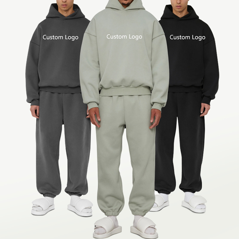 QIANSHI High Quality French Terry Straight Leg Sweatpants Cropped Hoodie Set Sweatpants and Hoodie Set Custom Tracksuits for Men