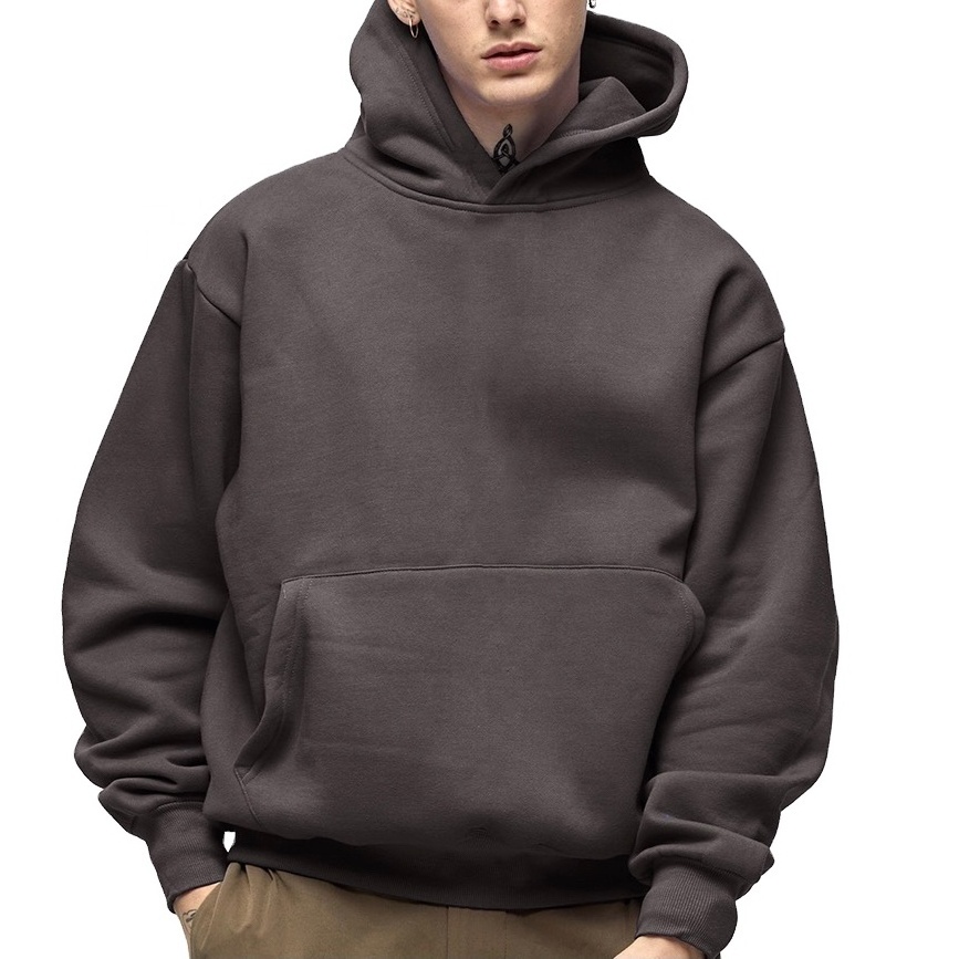 French Terry Fleece baggy Hoodie with no string Brown Blank Essential100% Cotton Thick High Quality Oversized Heavyweight Hoodie