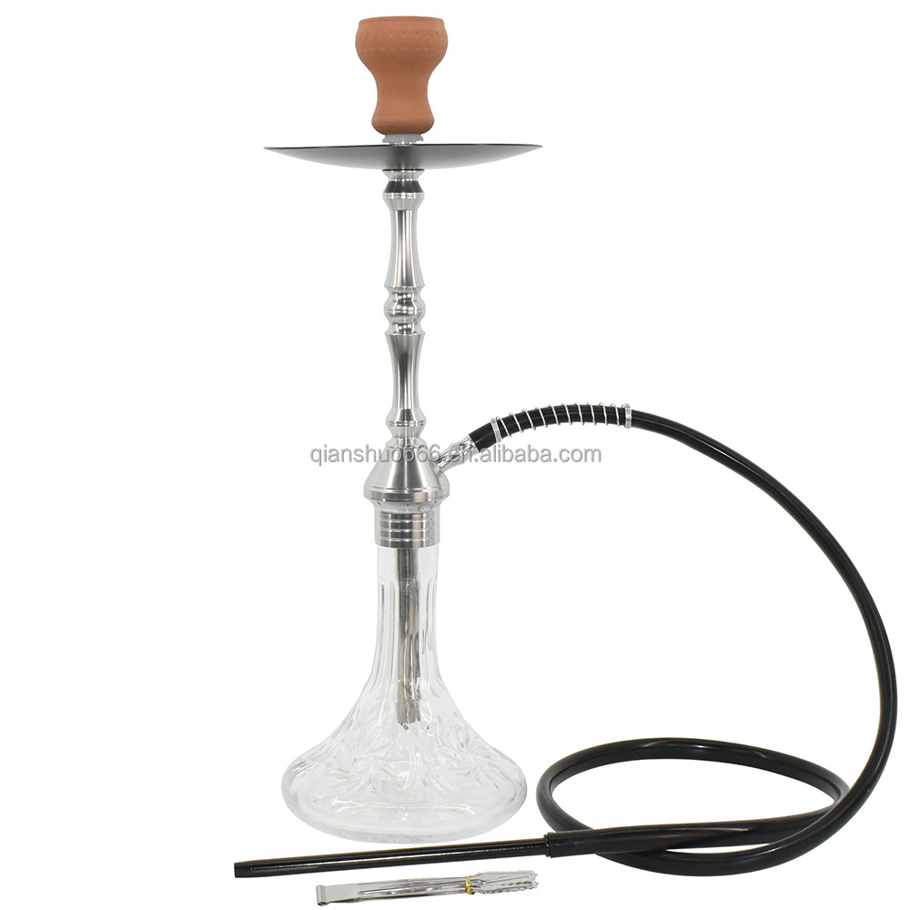 New design wholesale smoking taller cheap aluminum hookah shisha glass hookah chicha nargile shisha with silicon pipe whole set