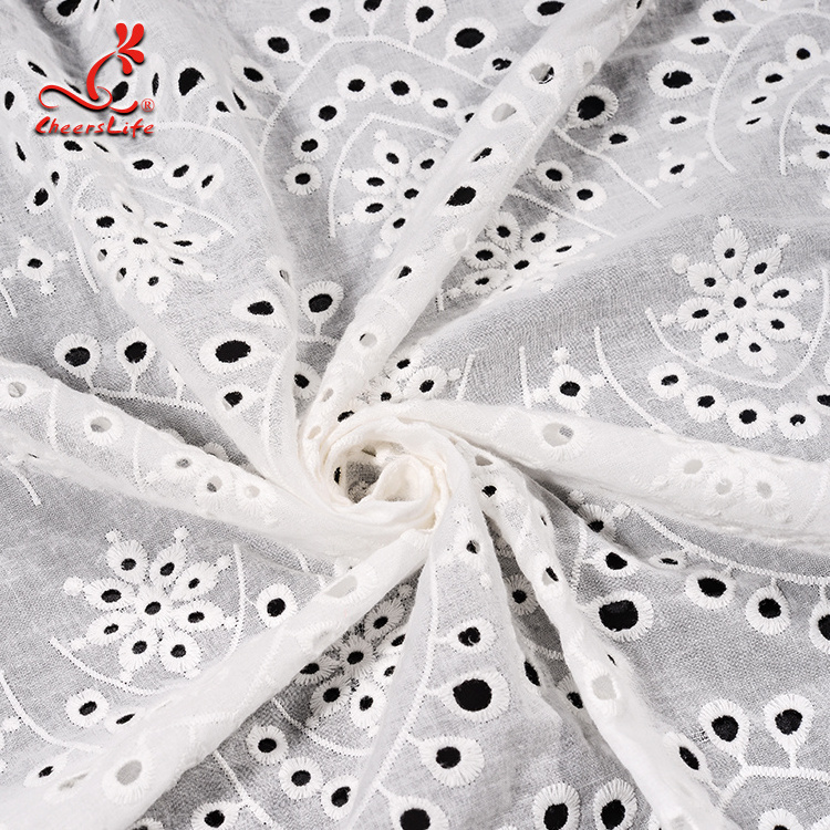 Cheerslife Factory Supply 120Cm White Cotton Eyelet Chicken Voile Embroidery Lace Eyelet  Fabrics