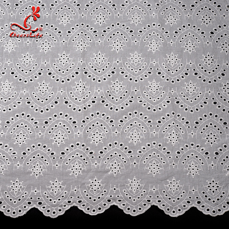 Cheerslife Factory Supply 120Cm White Cotton Eyelet Chicken Voile Embroidery Lace Eyelet  Fabrics