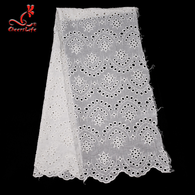 Cheerslife Factory Supply 120Cm White Cotton Eyelet Chicken Voile Embroidery Lace Eyelet  Fabrics