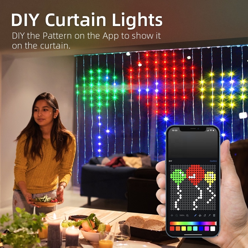 Original Brand New Ip44 Xmas Smart Curtain Light LED Curtain String Light Smart Led Holiday Lighting