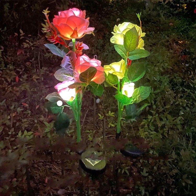 Made in China Solar Powered Rose Flower Shaped Landscape Garden Lawn Light Outdoor Led Decoration Spike Lamp for Walkway