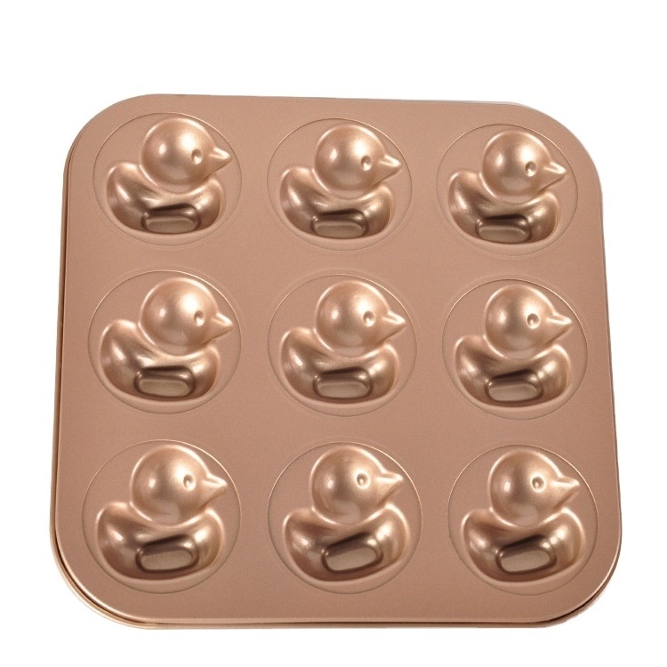 Gold 9 connect Duck baking tray mould non-stick cake mould baking utensil Carbon steel cake baking tray