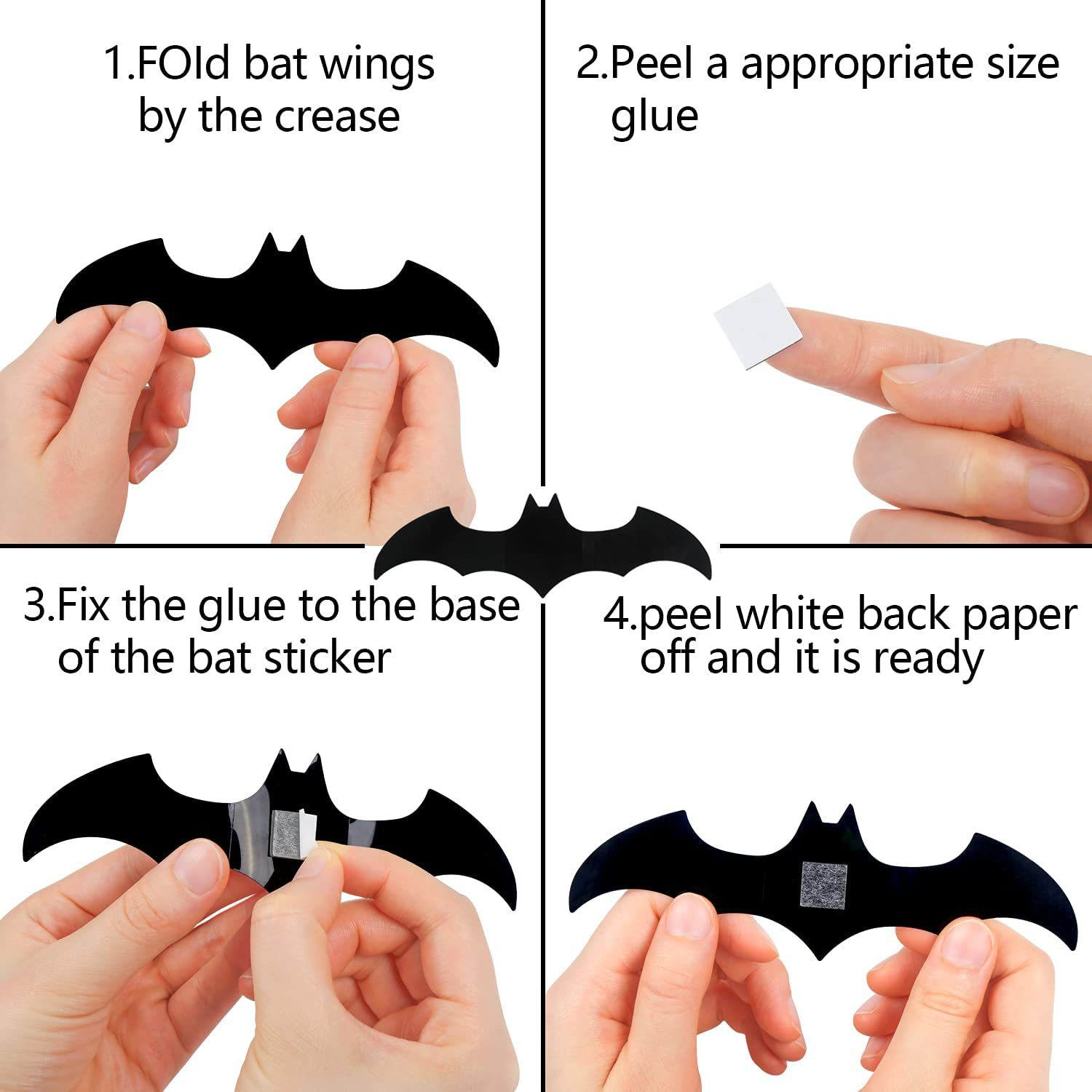 12pcs Bats Sticker 4 Sizes Bat 3D PVC Halloween Wall Stickers Home Decoration