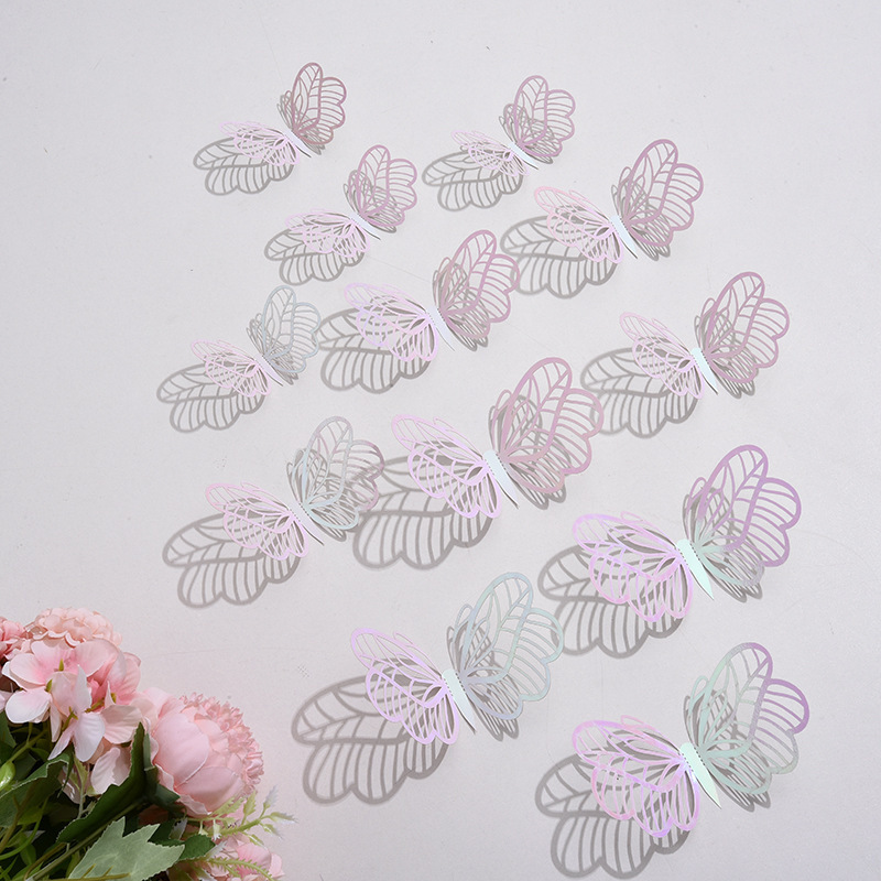 3D butterfly festival home holiday decoration stickers hollow out pvc anime butterfly 3d soft printing sticker