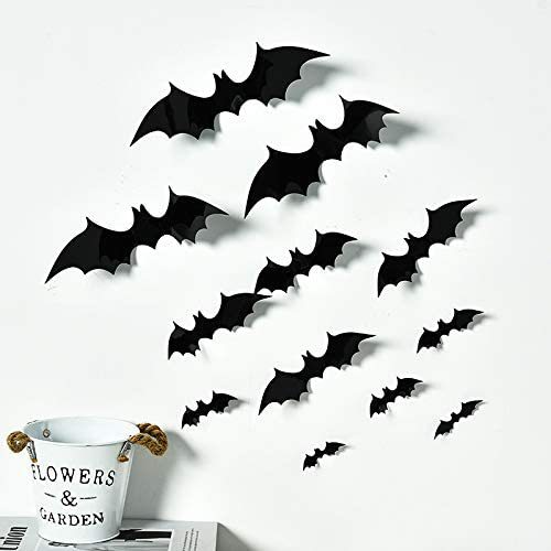 12pcs Bats Sticker 4 Sizes Bat 3D PVC Halloween Wall Stickers Home Decoration