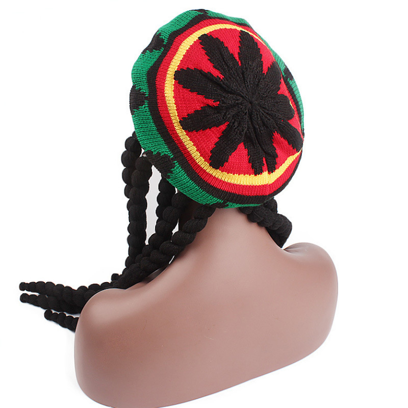 Wig Crocheted Knitted Beret Cap Reggae Style Rasta Hat Dreadlocks Jamaican Hat with Dreadlocks