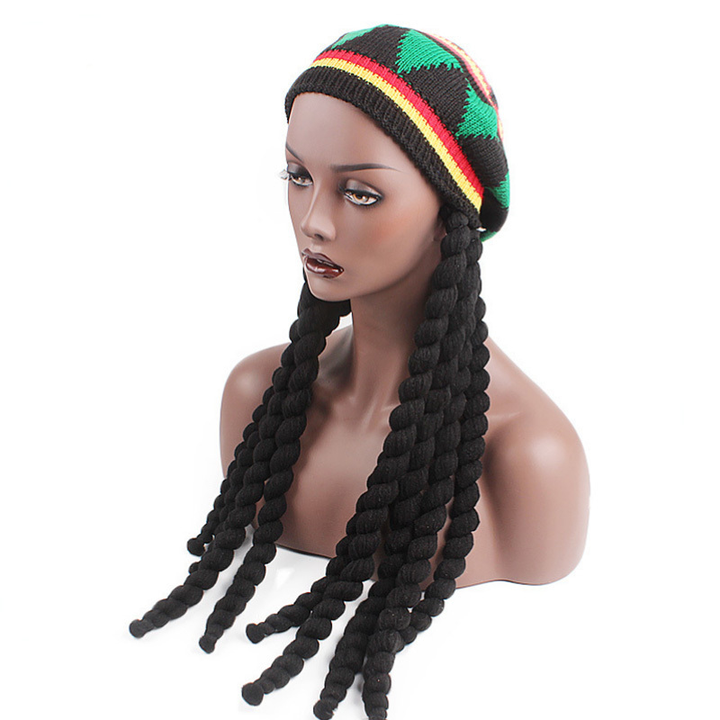 Wig Crocheted Knitted Beret Cap Reggae Style Rasta Hat Dreadlocks Jamaican Hat with Dreadlocks