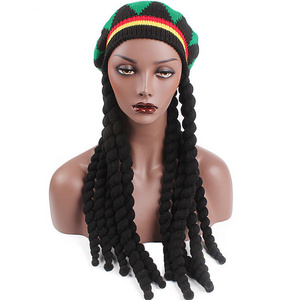 Wig Crocheted Knitted Beret Cap Reggae Style Rasta Hat Dreadlocks Jamaican Hat with Dreadlocks