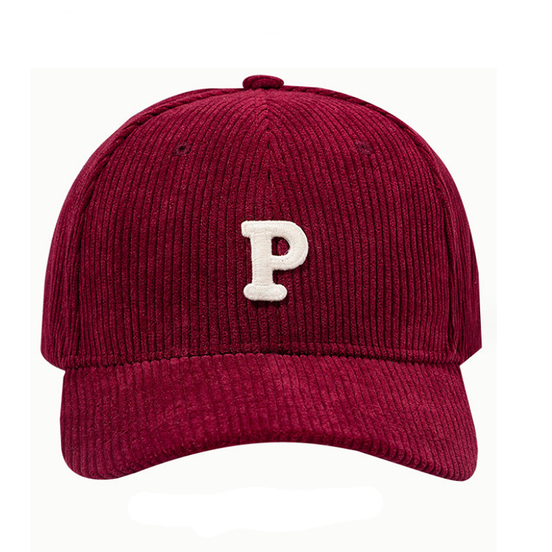 6 Panel Corduroy Sport Cap Hat Fashion Baseball Cap Letter P Logo Baseball Caps