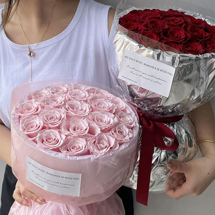 Wholesale Customized Logo Immortal rosas eternas Infinity Forever Real Rose Bouquet Dried Flower Preserved Bouquet For Festivals