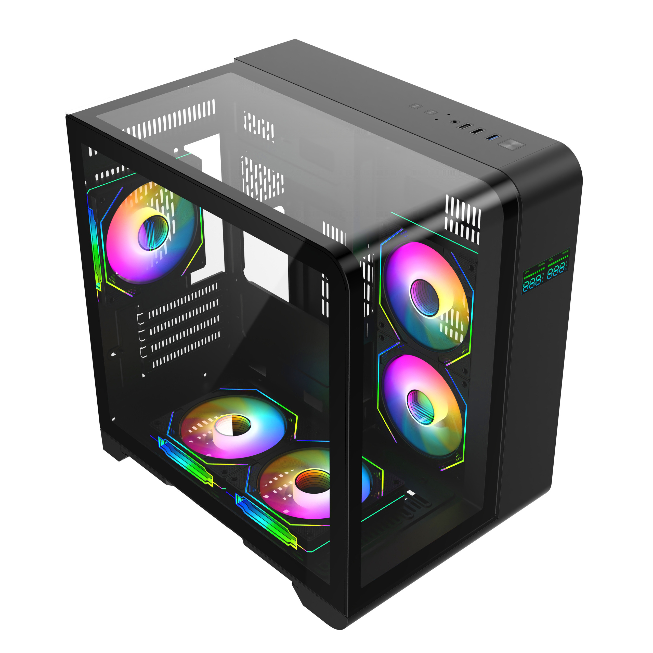 Top Curve Glass Panel PC Case MATX Gaming Computer Case Support Micro-ATX/ ITX Motherboard ARGB Fan 3060 GPU Desktop PC Chassis