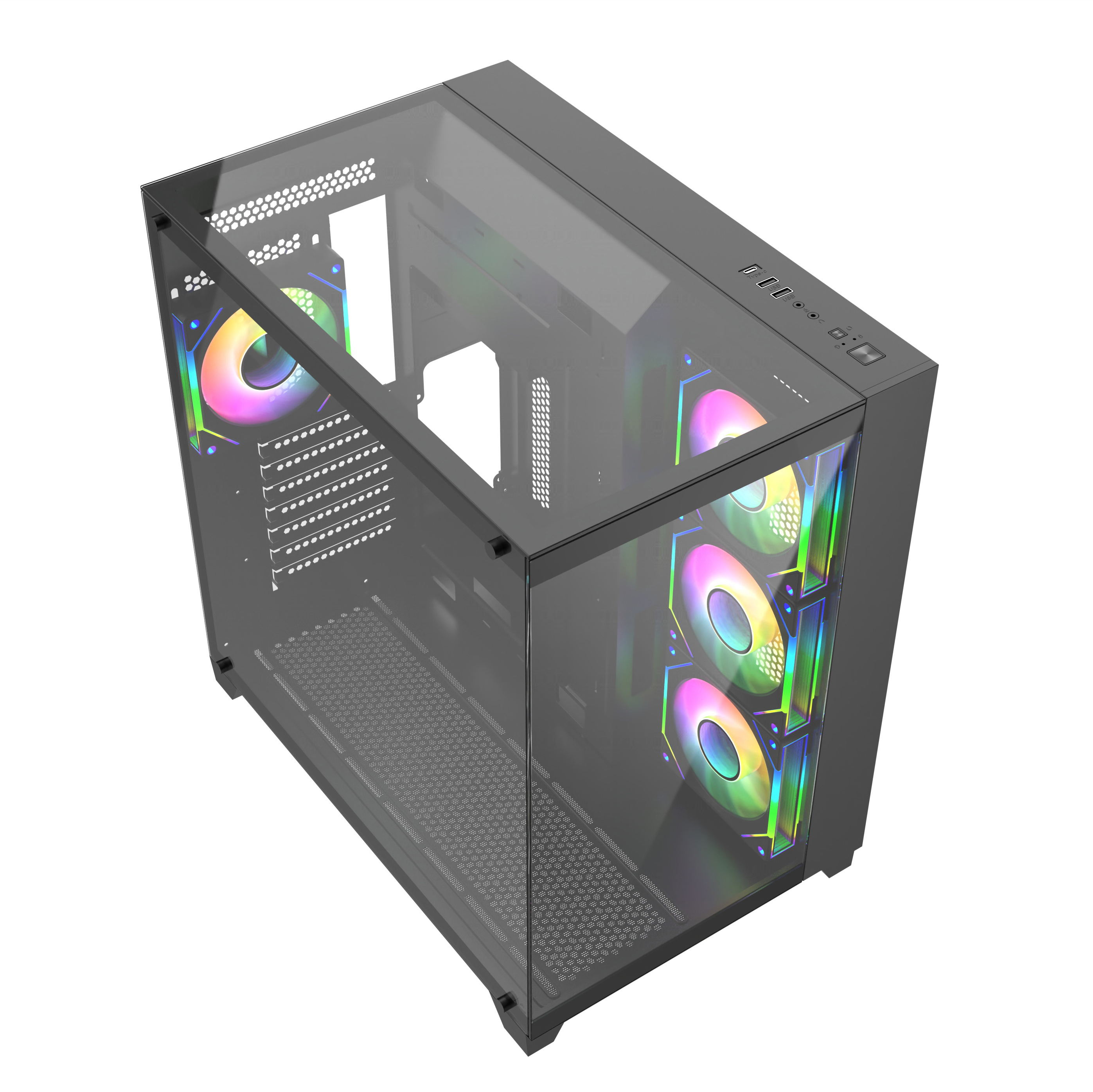 New Designs Gaming Computer Case 3 Sides Tempered Glass Panels Fashion PC Case Led RGB Fan Cpu Casing ATX Pc Cabinet Case