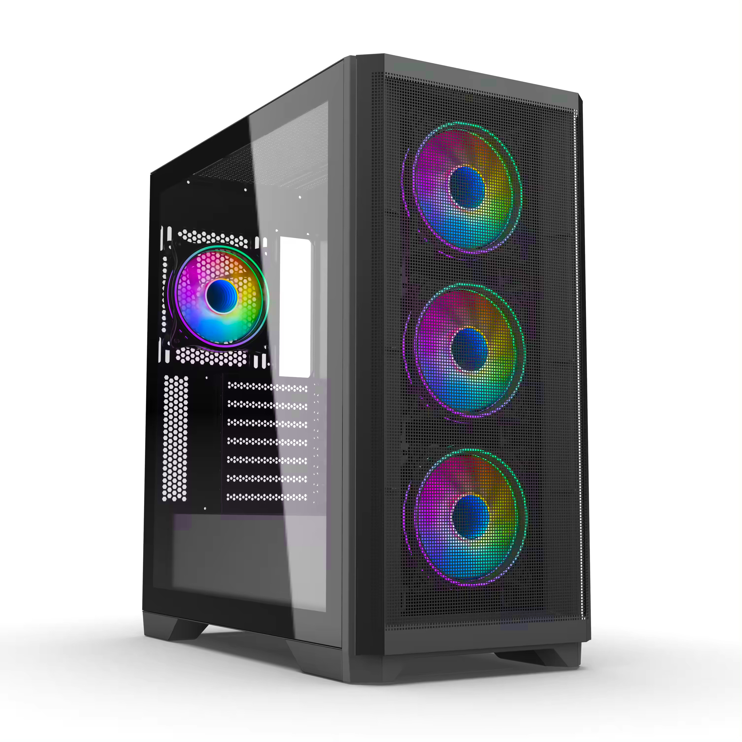 2023 Top Brand Good Quality Gaming Pc Case Metal Mesh Front Panel Steel Structure Frame Pc Case Colorful Fan EATX Computer Case