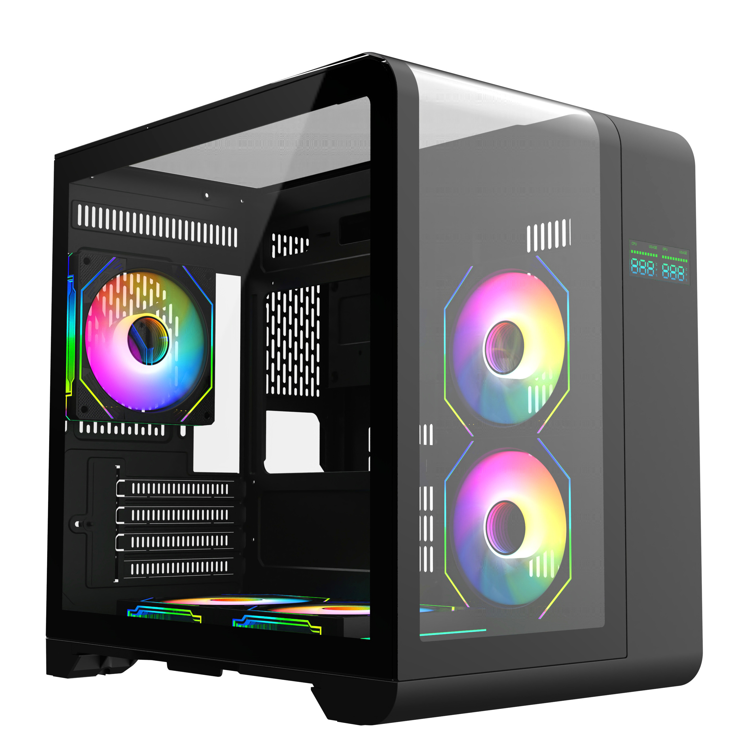 Top Curve Glass Panel PC Case MATX Gaming Computer Case Support Micro-ATX/ ITX Motherboard ARGB Fan 3060 GPU Desktop PC Chassis