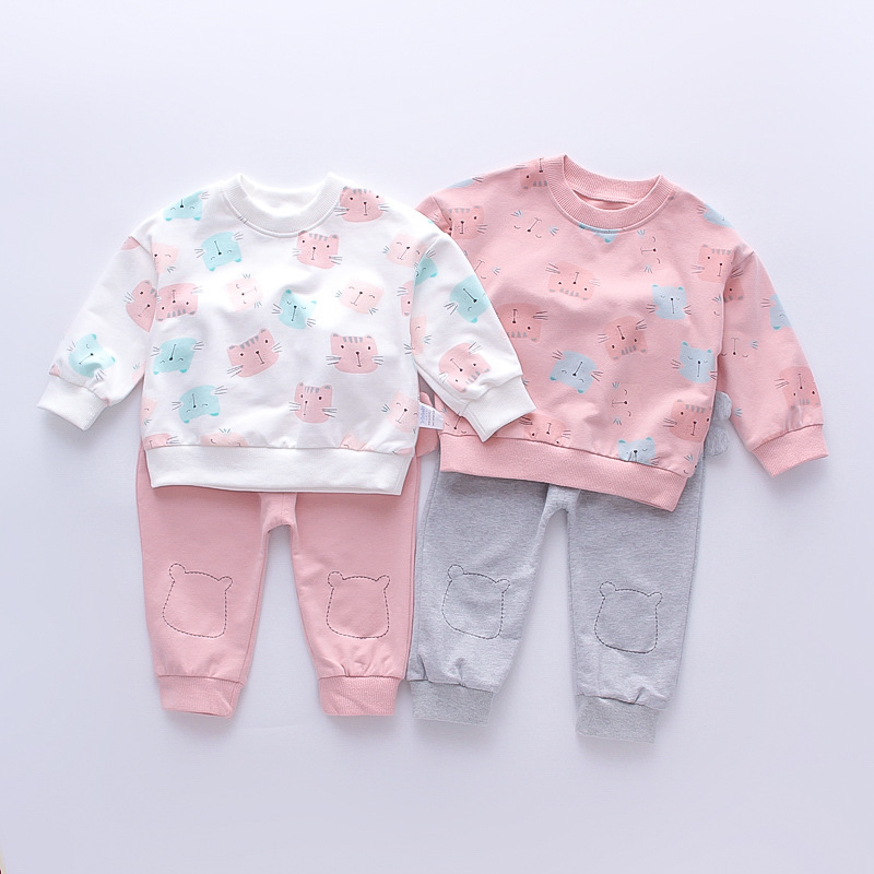 Girl baby cartoon spring and autumn suit 1-4 years old baby foreign style middle and small girls spring and autumn clothes