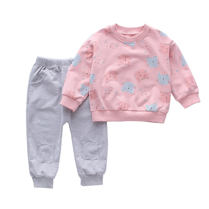 Girl baby cartoon spring and autumn suit 1-4 years old baby foreign style middle and small girls spring and autumn clothes