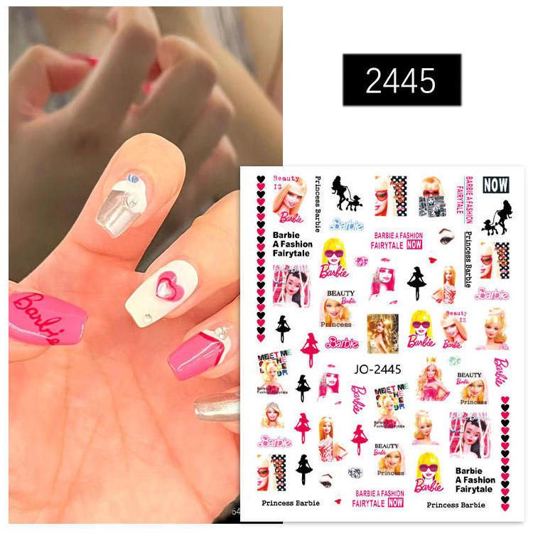 Qianya Joyful 1511-1516 Wholesale Nail Art Supplies Adhesive Cartoon Pink Barbi Figure Print Brand Nail Art Sticker and Decals